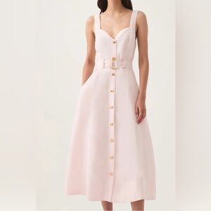 AJE Linen Clay Belted Midi Dress in Pastel Pink New NO Tags. Lined. Worn Once.